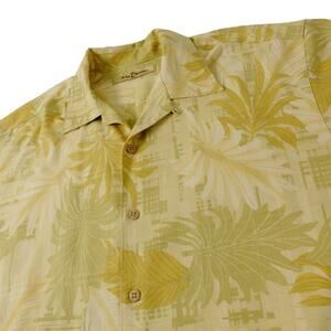 Tommy Bahama Mens Floral Leaf Silk Button Up Short Sleeve Hawaiian Shirt Medium